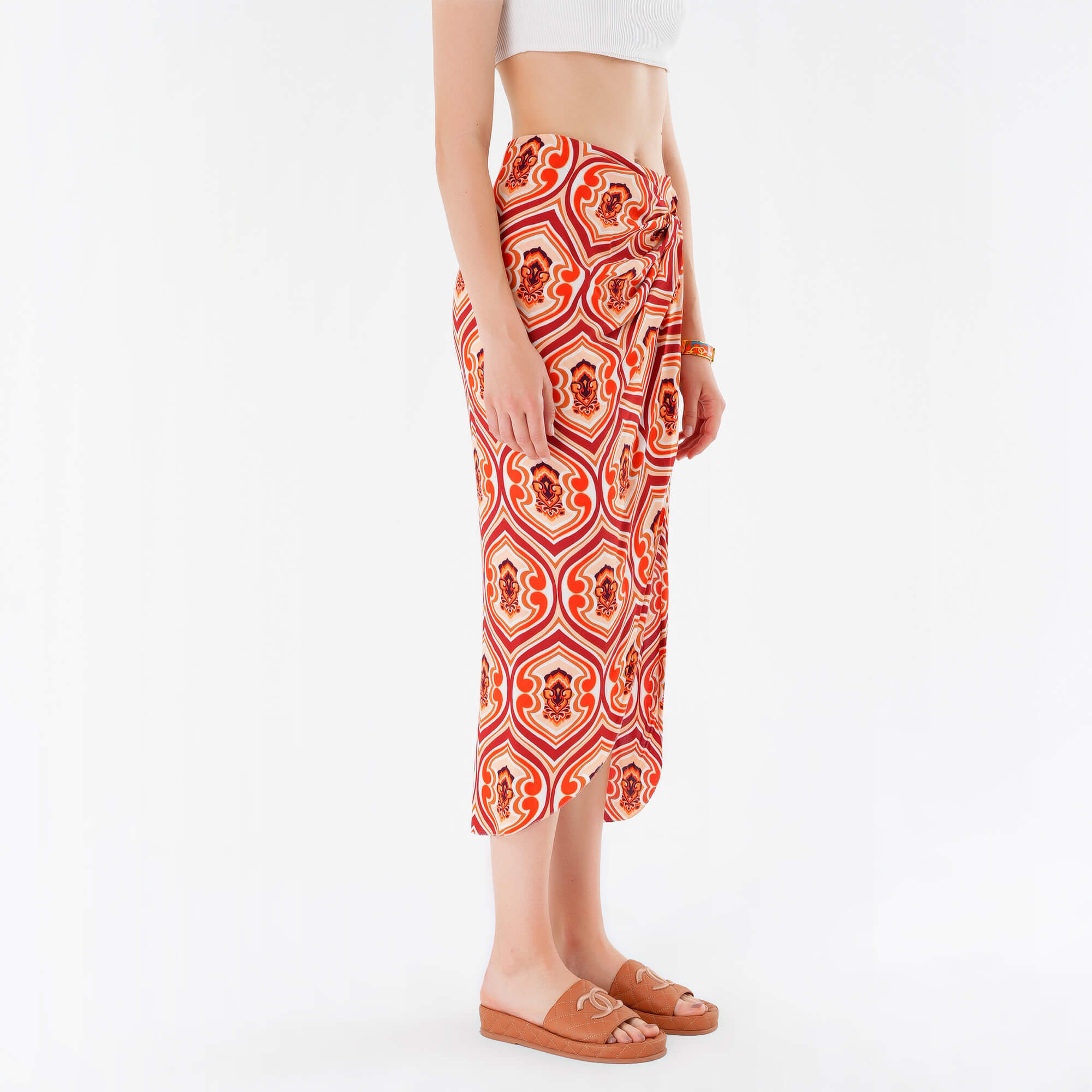 Etro - Orange Printed High Rise Midi Skirt IT42